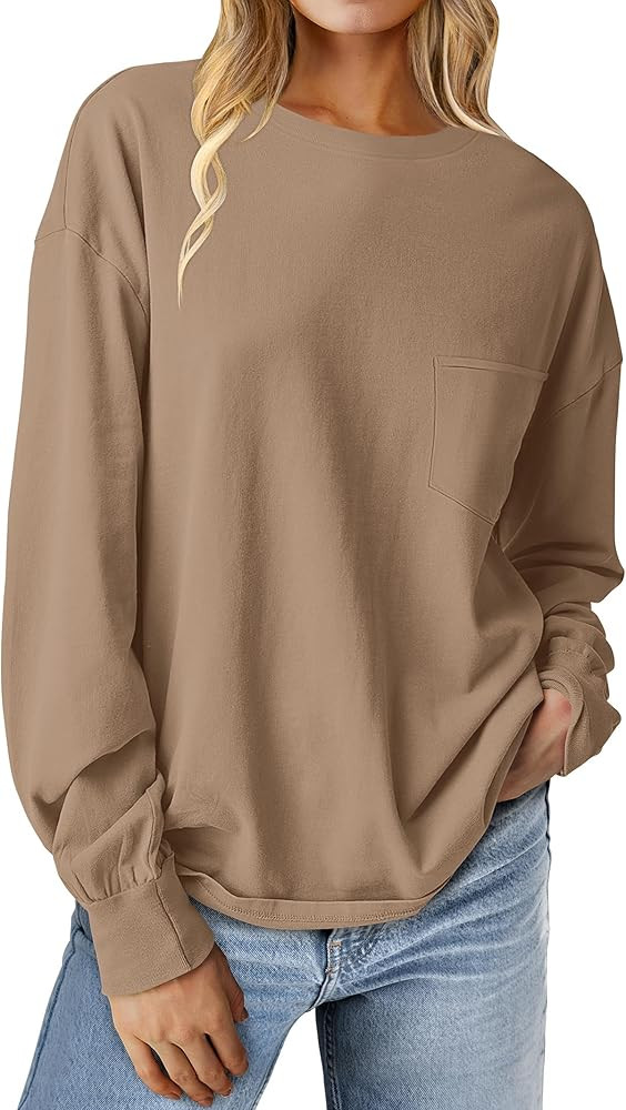 ANRABESS Womens Long Sleeve Shirts Crewneck Oversized Tops Casual 2024 Fall Trendy T-Shirts Tee B... | Amazon (US)