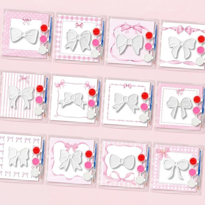 Jenaai 12 Sets Pink Bow Party Favors Ceramic Painting Kit for Kids Coloring Pink Bow Crafts DIY P... | Amazon (US)