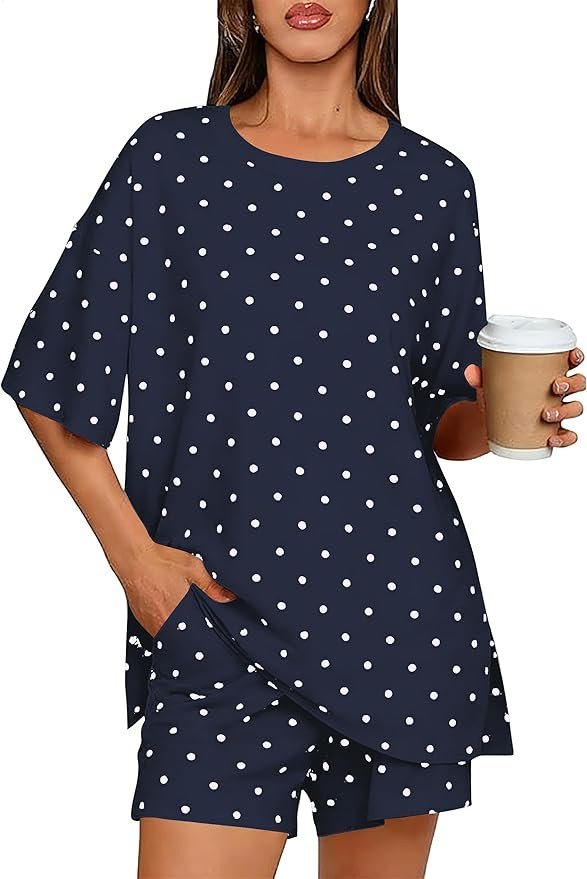 TERIVEEK Polka Dot Two Piece Set for Women Summer Casual Short Sleeve Top and Shorts Matching Lou... | Amazon (US)