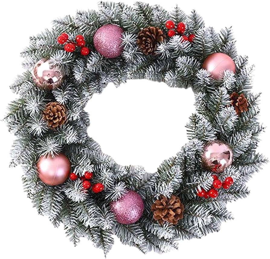 Artificial Christmas Ball Wreath Xmas Wreath Holiday Festival Garland Front Door Hanging Ornament... | Amazon (US)