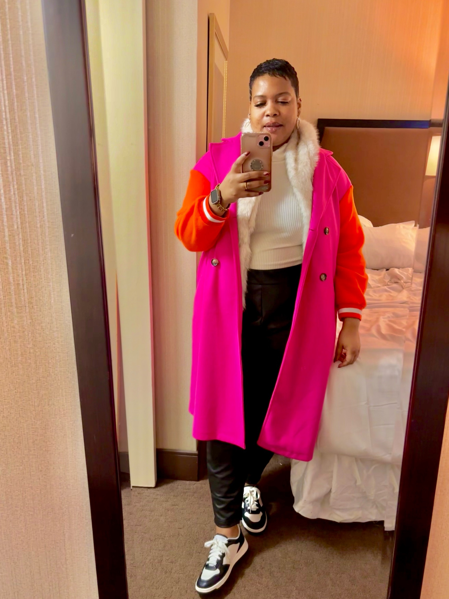 Winter coat, pink coat, low top sneakers, black and white sneakers, faux leather pants, white turtleneck, target finds, shein finds, plus size fashion 

#LTKFindsUnder50 #LTKPlusSize #LTKMidsize