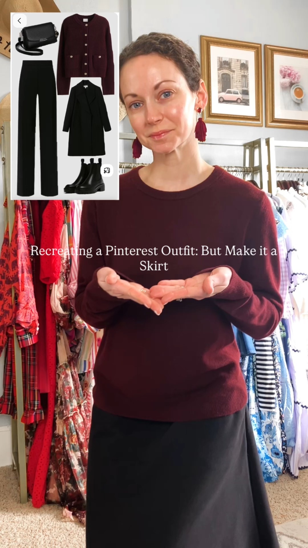 A beautiful maroon and black winter outfit!
Maroon cashmere sweater from @Quince 
Black winter weight skirt from Amazon. 
Maroon tassel earrings are old from Loft, linking similar. 
Black faux leather bag from @Chicwish 
Gold eternity band from Amazon. 
Black leather riding boots are old from Naturalizer, linking similar. 
Petite outfit. Modest outfit. Winter outfit. Classic outfit. Parisian outfit  

#LTKgrwm #LTKootd #LTKdayinmylife