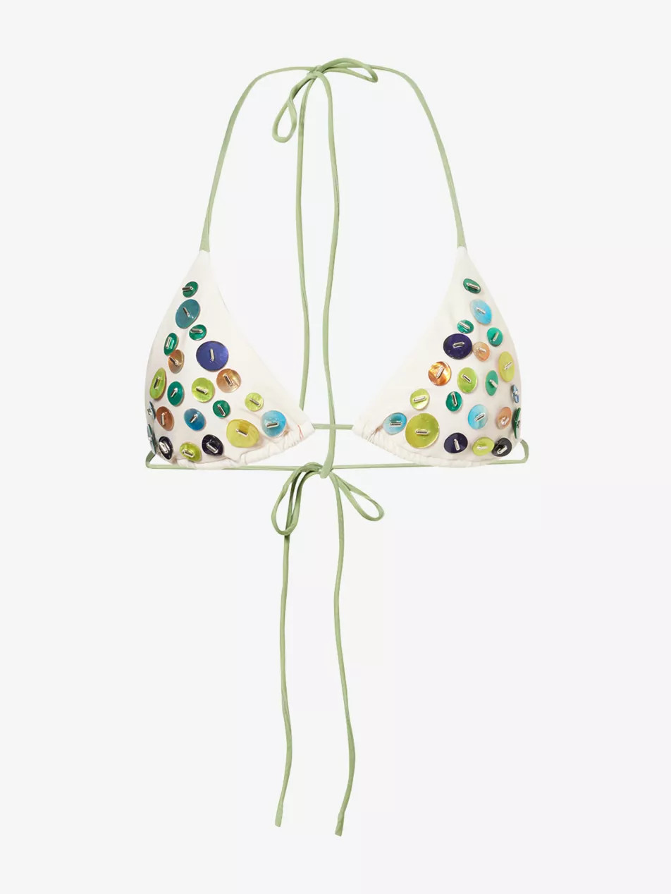 Agoya Shell Trim Triangle Bikini Top | Selfridges