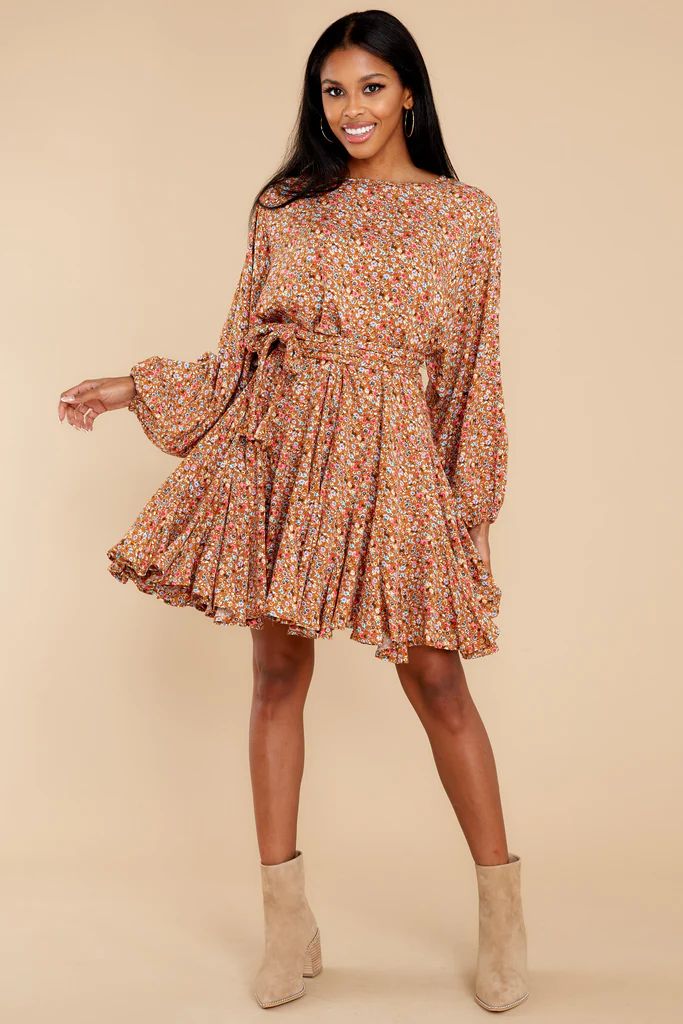 Touch Of Kindness Rust Floral Print Dress | Red Dress 