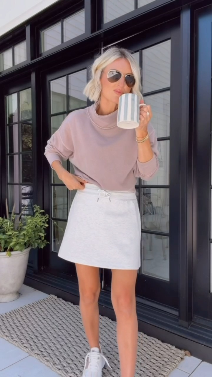 The color of this mock neck sweatshirt is so good! I just paired it with this affordable skirt from Target. Wearing S 

Loverly Grey, loungewear, activewear, athleisure, Anthropologie, cropped sweatshirt, skort, pre fall outfit 

 #LTKSeasonal #LTKActive