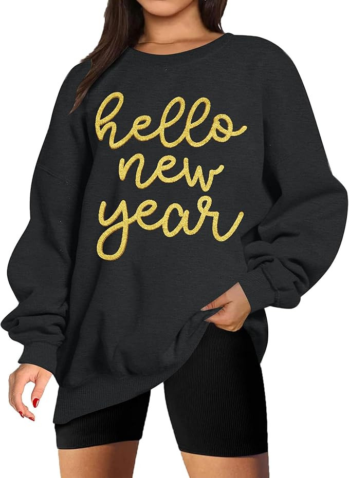 LUKYCILD Hello New Year Sweatshirt Women Happy 2026 New Year Shirt Winter Holiday Party Long Slee... | Amazon (US)