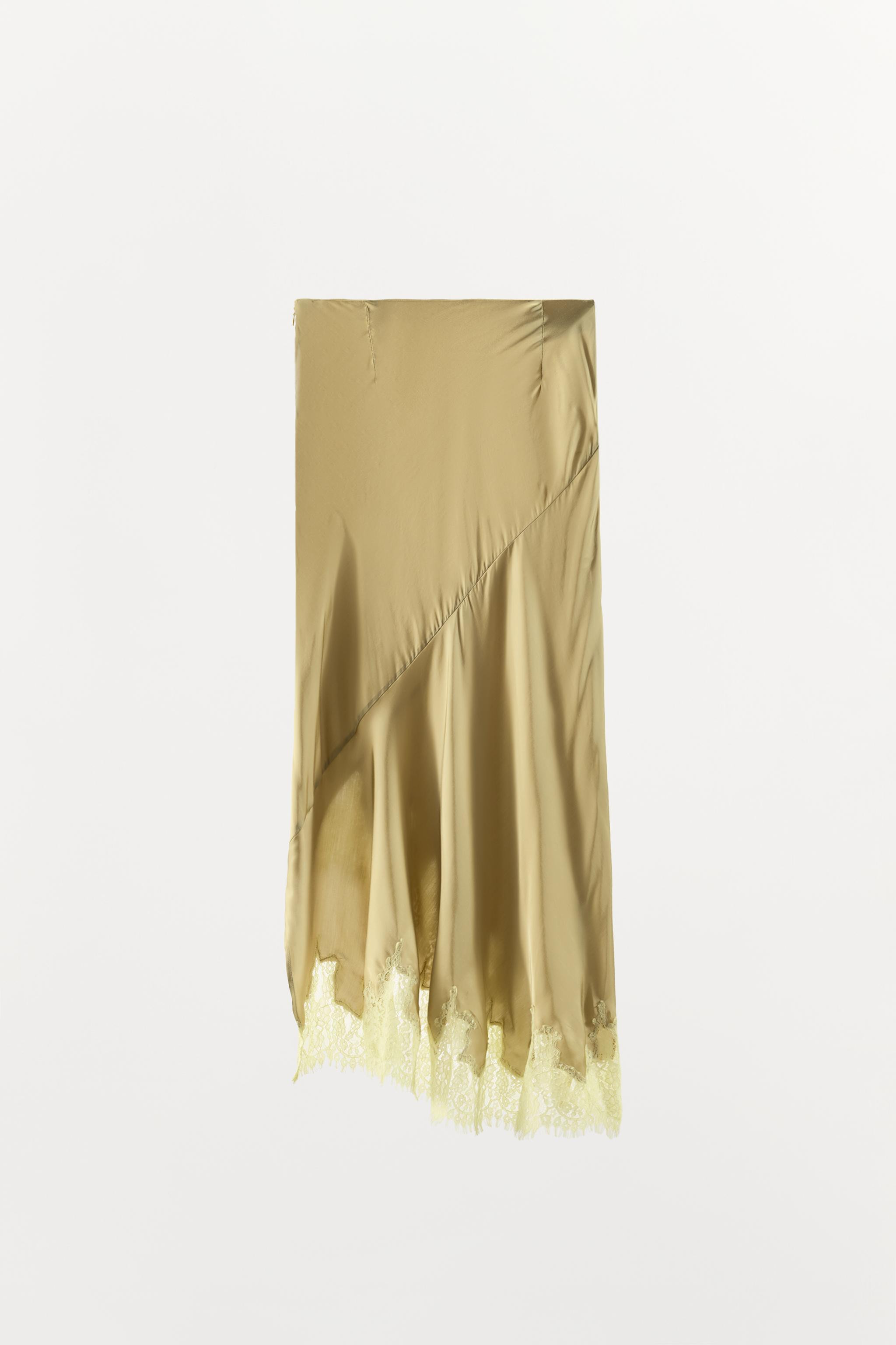 ASYMMETRIC SATIN SKIRT WITH LACE | Zara UK