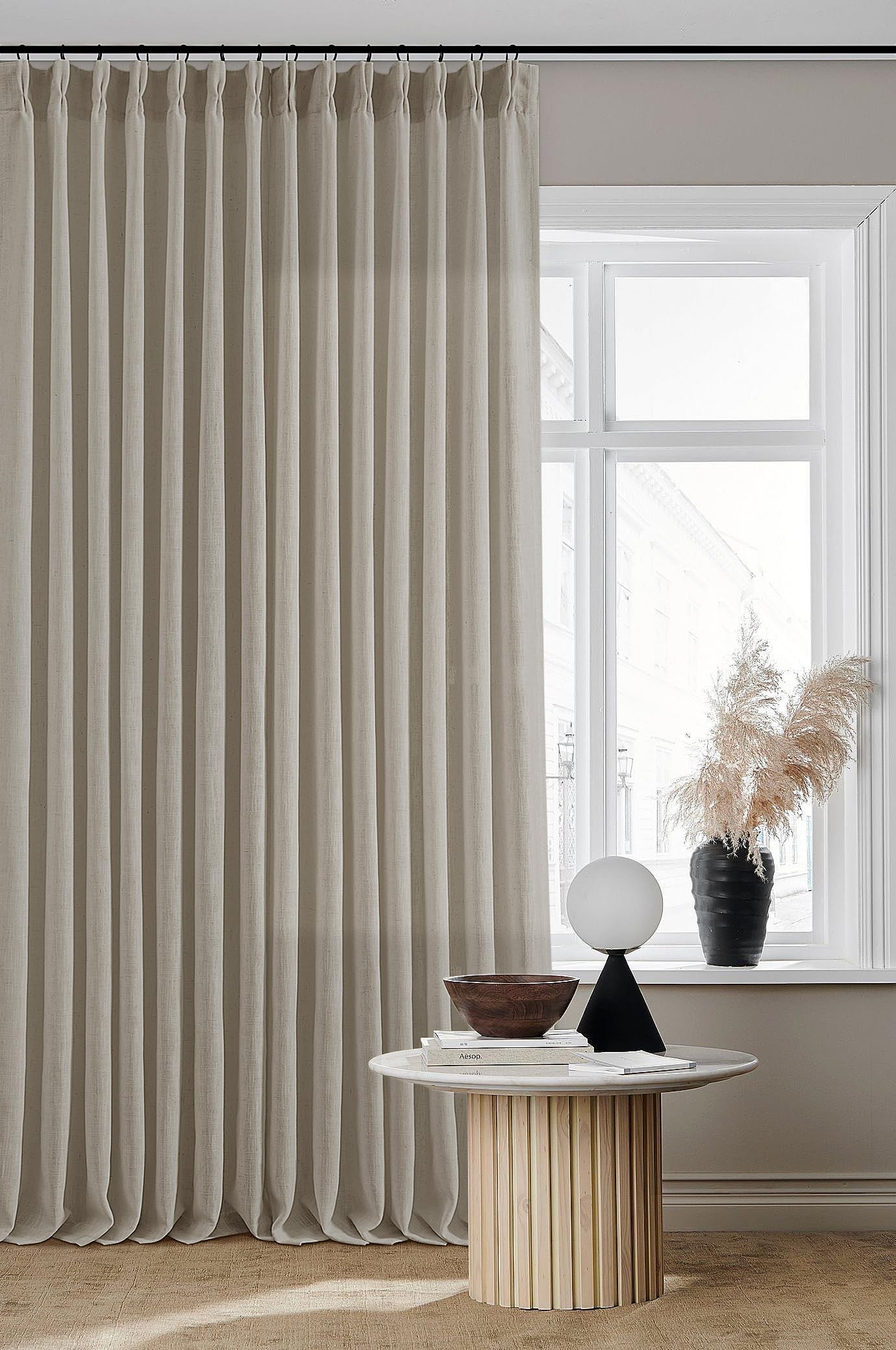 102 Inch Long Curtains Pinch Pleat Linen Curtains for Living Room Bedroom 2 Panels Tan Brown Burlywood Taupe Light Filtering Privacy 102 Inch Pleated Drapes Hooks Rings Back Tab for Sliding Door | Amazon (US)