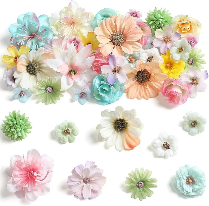rongflower Mini Artificial Flowers for Crafts, 45 Pcs Bright Color Silk Fake Flowers Assorted Fau... | Amazon (US)