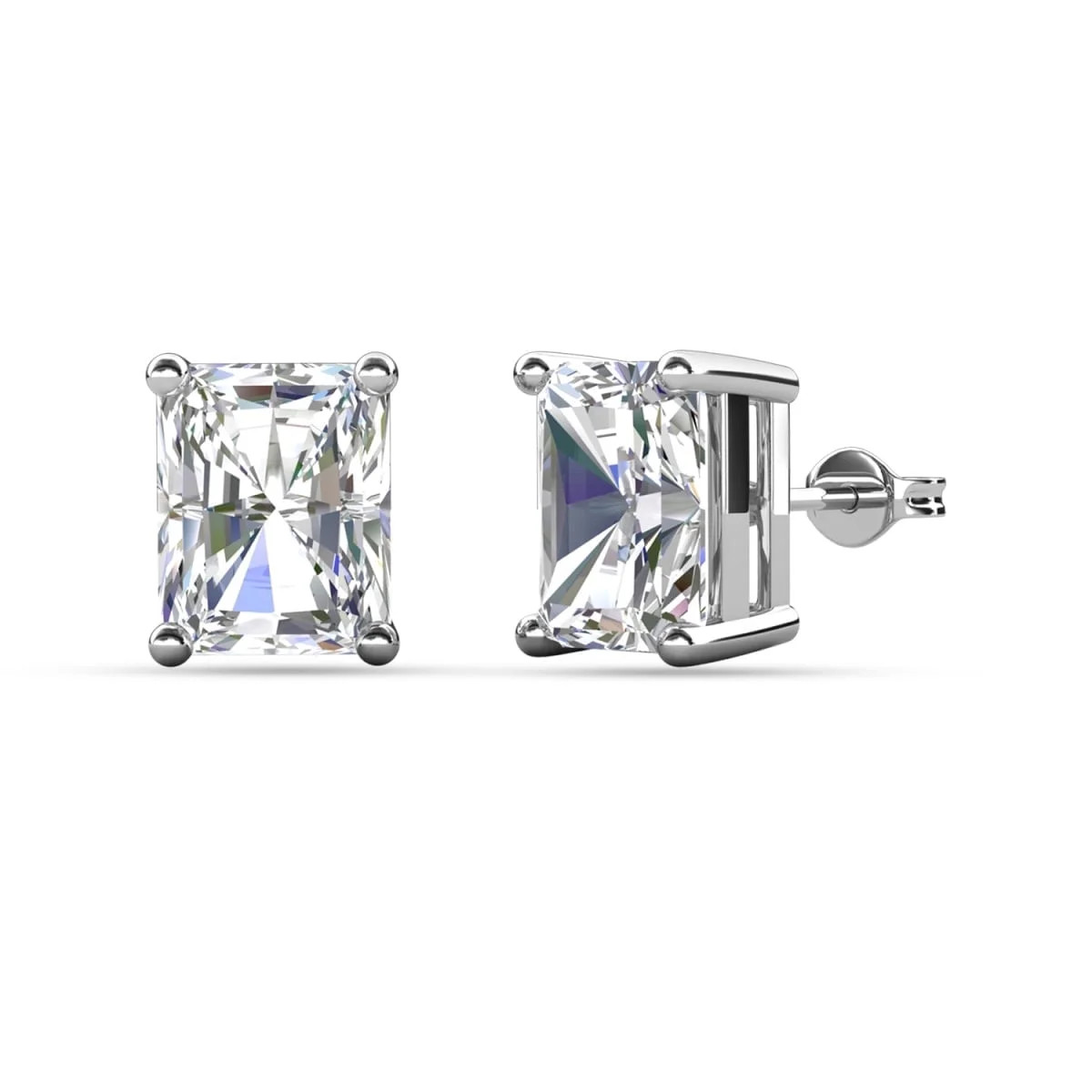 Cate & Chloe Mia 18k White Gold Plated Stud Earrings with 1ct Emerald Cut Simulated Diamonds Gift... | Walmart (US)