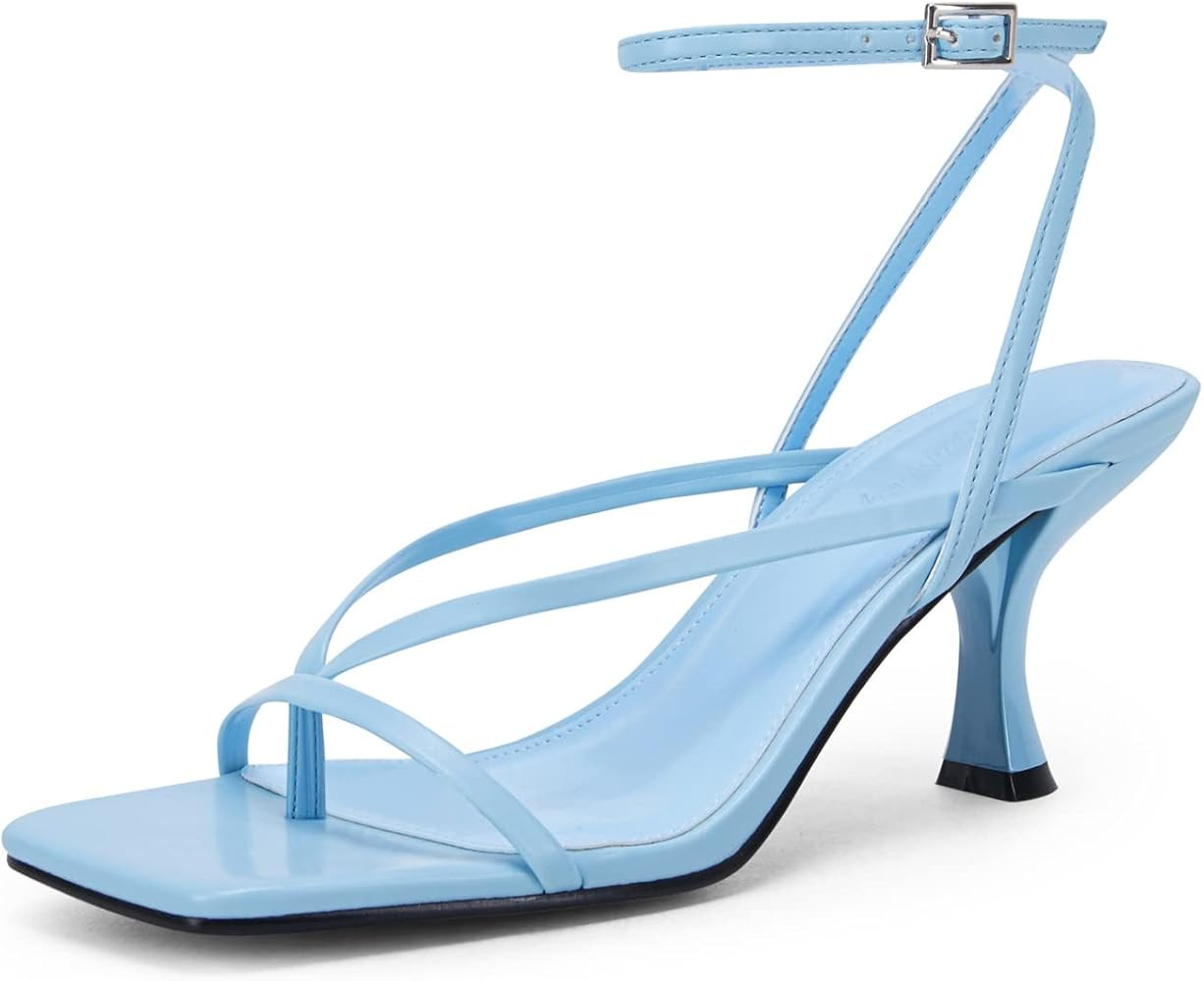 PiePieBuy Womens Kitten Heel Sandals Square Open Toe Ankle Buckle Strap Dress Shoes | Amazon (US)