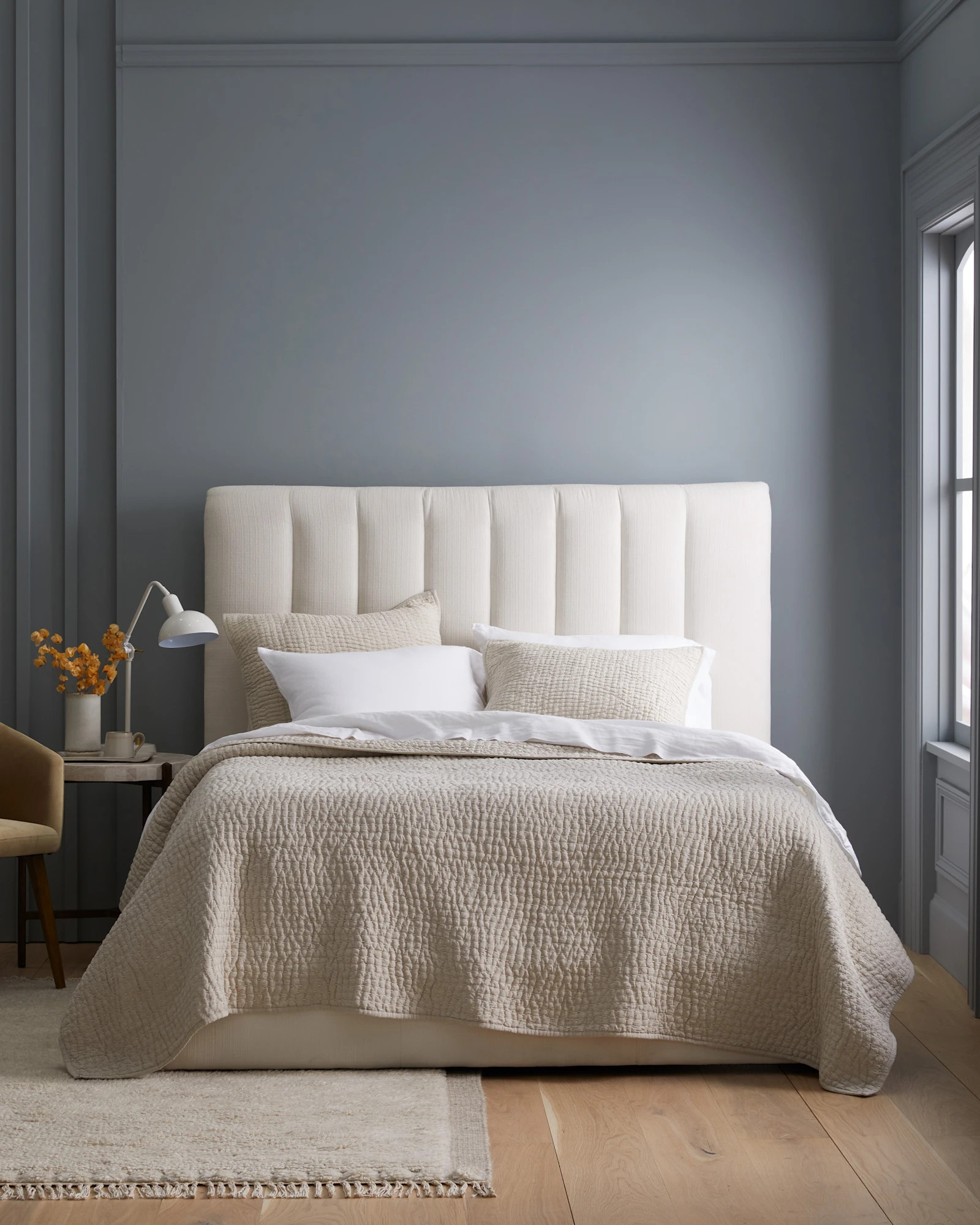 European Linen Cotton Stitch Quilt in White | Quince