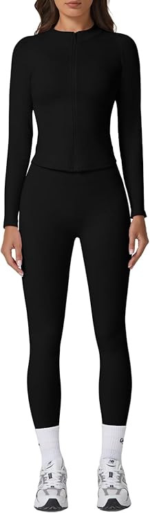 QINSEN Two Piece Workout Sets For Women Long Sleeve Athletic Jacket Matching High Waist Booty Lif... | Amazon (US)