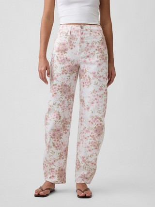 High Rise Print Barrel Jeans | Gap Factory