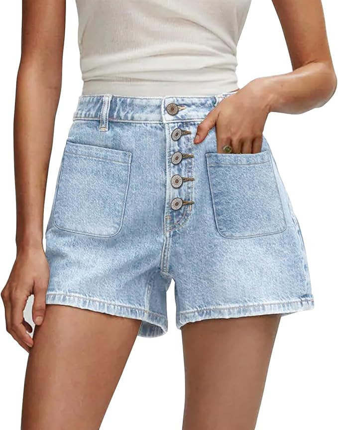 CHICZONE Womens Mid-High Waisted Ripped Denim Jean Shorts Cutoff Stretchy Summer Hot Short Pants | Amazon (US)