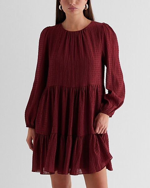 Crew Neck Long Sleeve Mini Shift Dress | Express