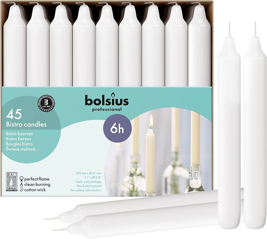 BOLSIUS White Household Candles 7 Inch Dinner Candlesticks - 45 Count Bulk Pack - 6+ Hours Clean ... | Amazon (US)
