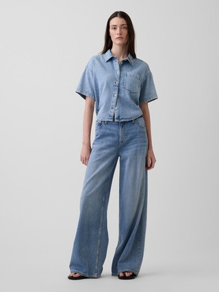 UltraSoft Denim Oversized Camp Shirt | Gap (US)