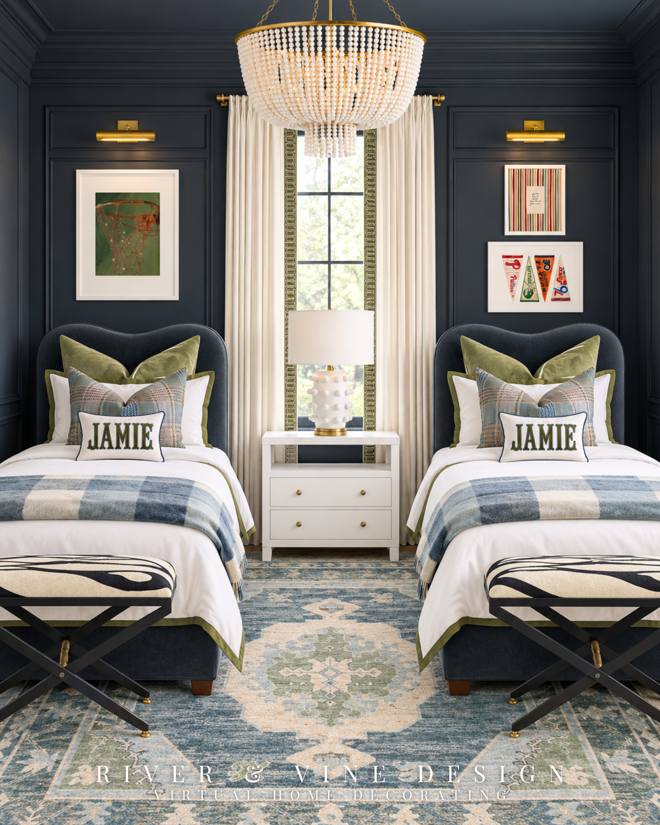 For the sports-loving kid who’s ready for a more grown-up bedroom. 💙 This navy and green twin bedroom pairs framed sports artwork with tailored bedding, plaid layers, and personalized pillows.

The decorating trick: build the room around upholstered beds and a coordinated color palette, then bring their interests into the artwork and accessories. Those smaller details are easier to change as they grow.

Here, crisp white bedding gives the patterns breathing room, while olive green repeats in the pillows, bedding borders, and curtain trim to tie everything together. A shared kids’ bedroom with personality in every layer.

Explore the bedding, lighting, and accent pieces through the product links.

navy and green boys bedroom, shared boys bedroom ideas, twin bed bedroom design, classic kids bedroom, sports bedroom decor, plaid bedding ideas, personalized name pillows, upholstered twin beds

I may receive a commission from purchases made through my links.
 

 #LTKHome #LTKKids