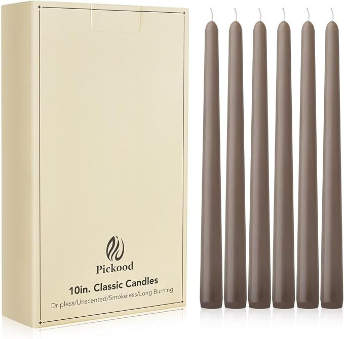 New Burning Formula Unscented Dripless 10-Inch Taper Candles Set of 12 - Taupe, for Wedding, Dinn... | Amazon (US)