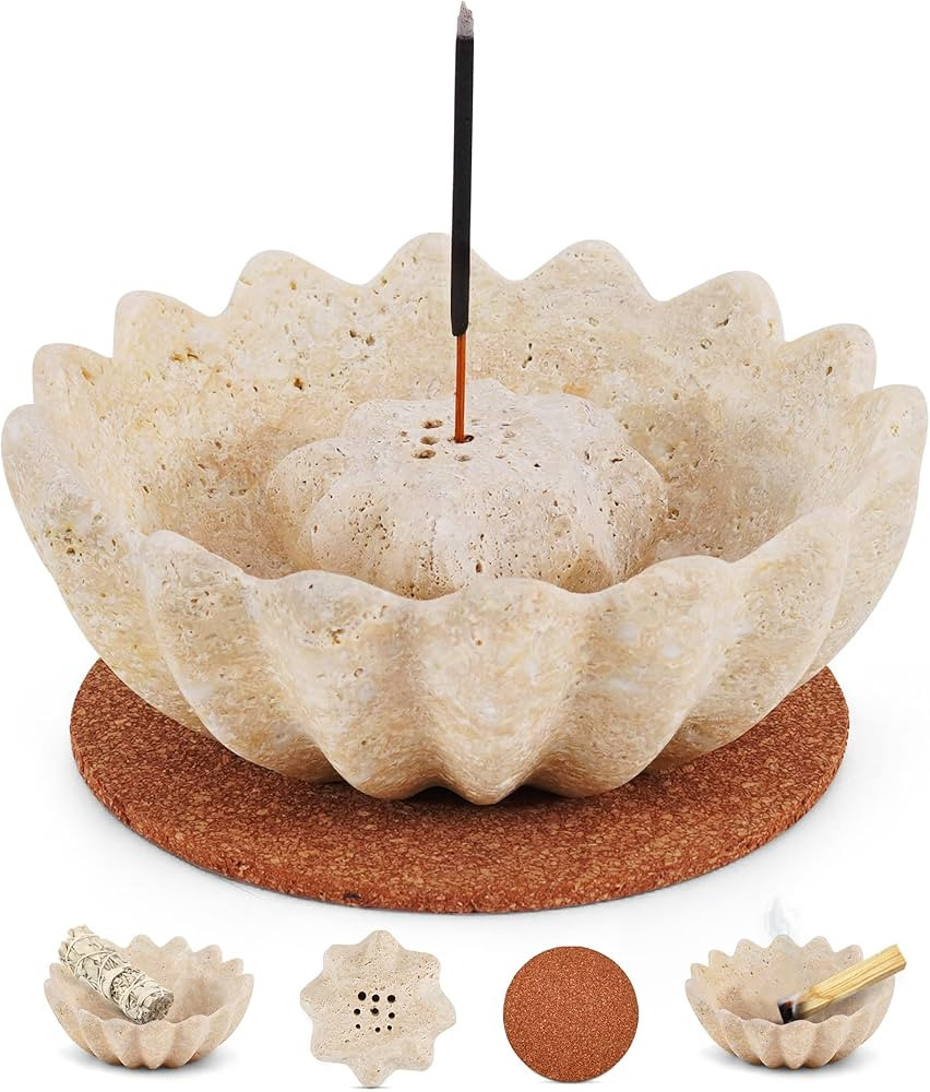 Travertine Incense Holder 5.5 Inch Handmade Star Stone Burner for Sticks, Cones, Sage & Palo Sant... | Amazon (US)
