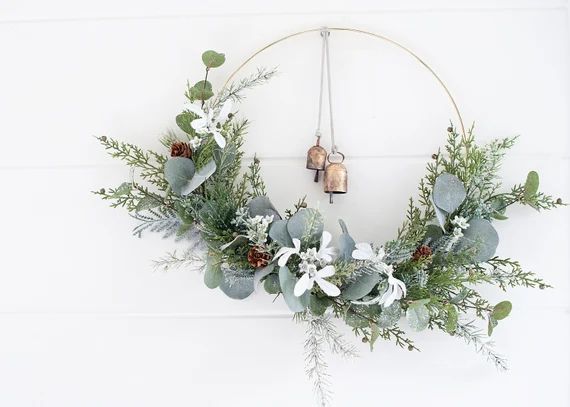 Modern Winter snowy poinsettia & evergreen wreathhoop | Etsy | Etsy (US)