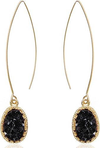 Humble Chic Simulated Druzy Dangly Threader Earrings - Gold, Silver, or Rose Gold Tone Long Simpl... | Amazon (US)