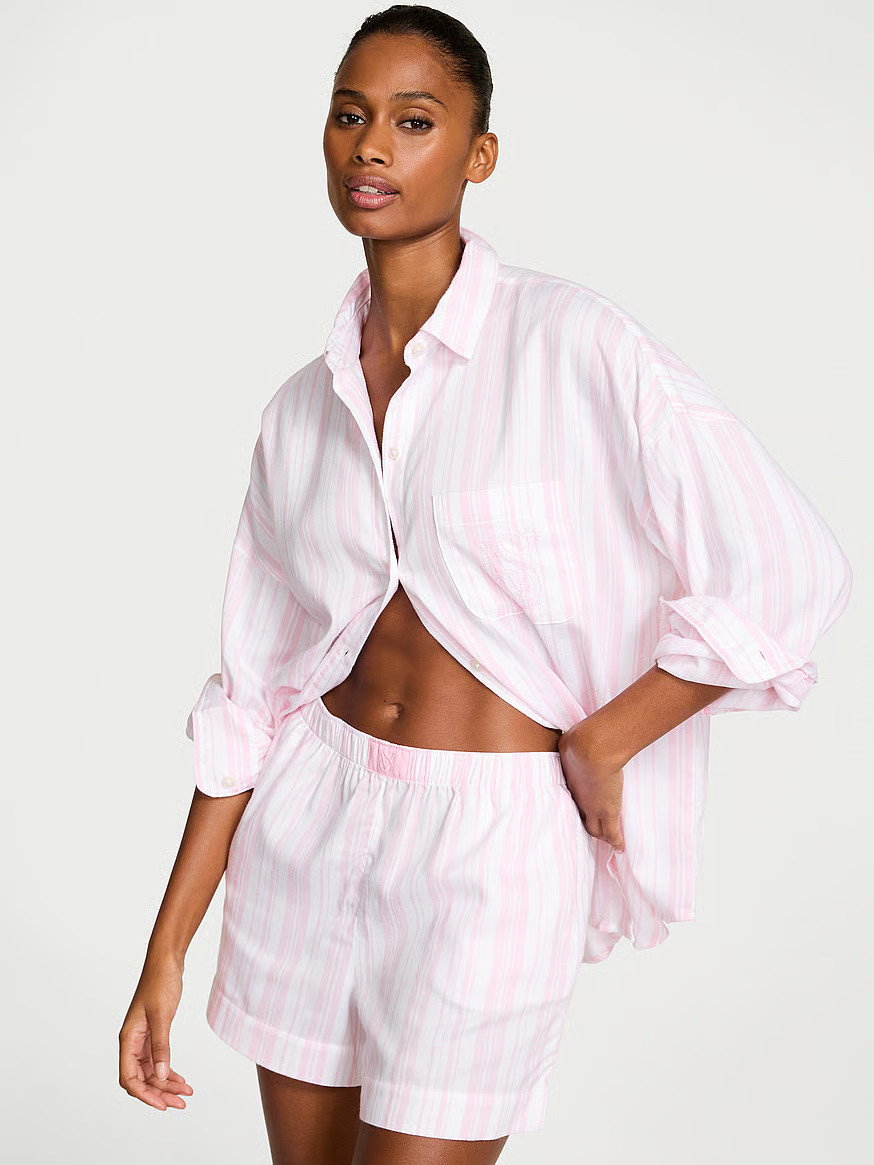 Buy Modal-Cotton Long Pajama Set, Blue Crescent Stripe - Order Pajamas Sets online - Victoria's S... | Victoria's Secret (US / CA )
