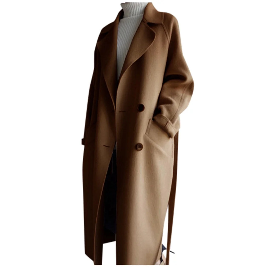 Gyouwnll winter coats forwomen Womens Oversize Lapel Cashmere Wool Blend Belt Trench Coat Outwear... | Walmart (US)
