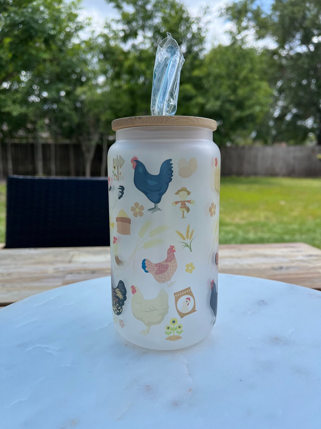 Chicken Collage Glass Tumbler | Frosted 16 Oz Cup With Bamboo Lid and Glass Straw | Chicken Lover... | Etsy (DACH)