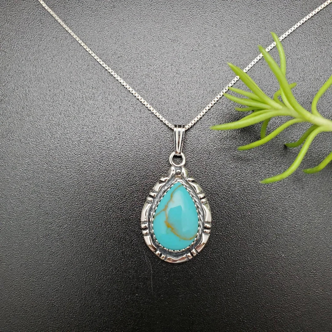 Socute925 Kingman Turquoise Pendant With Sterling Silver Chain 18" | Silver Turquoise Necklace Pe... | Etsy (US)