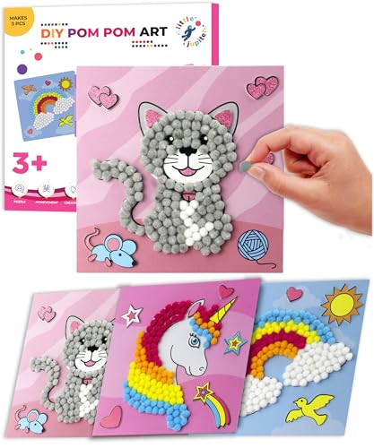 Little Jupiter DIY Pom Pom Art - Makes 3 Pieces -Boy & Girl Crafts for Kids Age 3-5 - Toddler Crafts - Pom Pom Art Projects for Kids 3-5 - (Set 2-Unicorn, Rainbow, Cat) | Amazon (US)