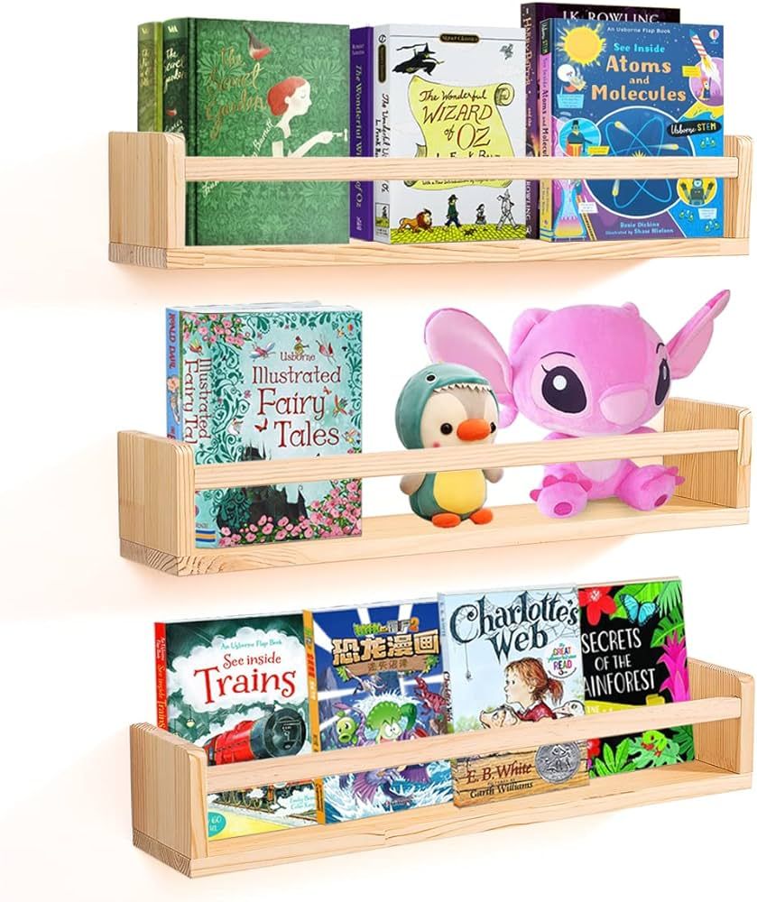 Esonal 24 Inch Wall Mounted Floating Bookshelf Floating Shelf 3 Piece Set Solid Wood Wall Shelf S... | Amazon (US)