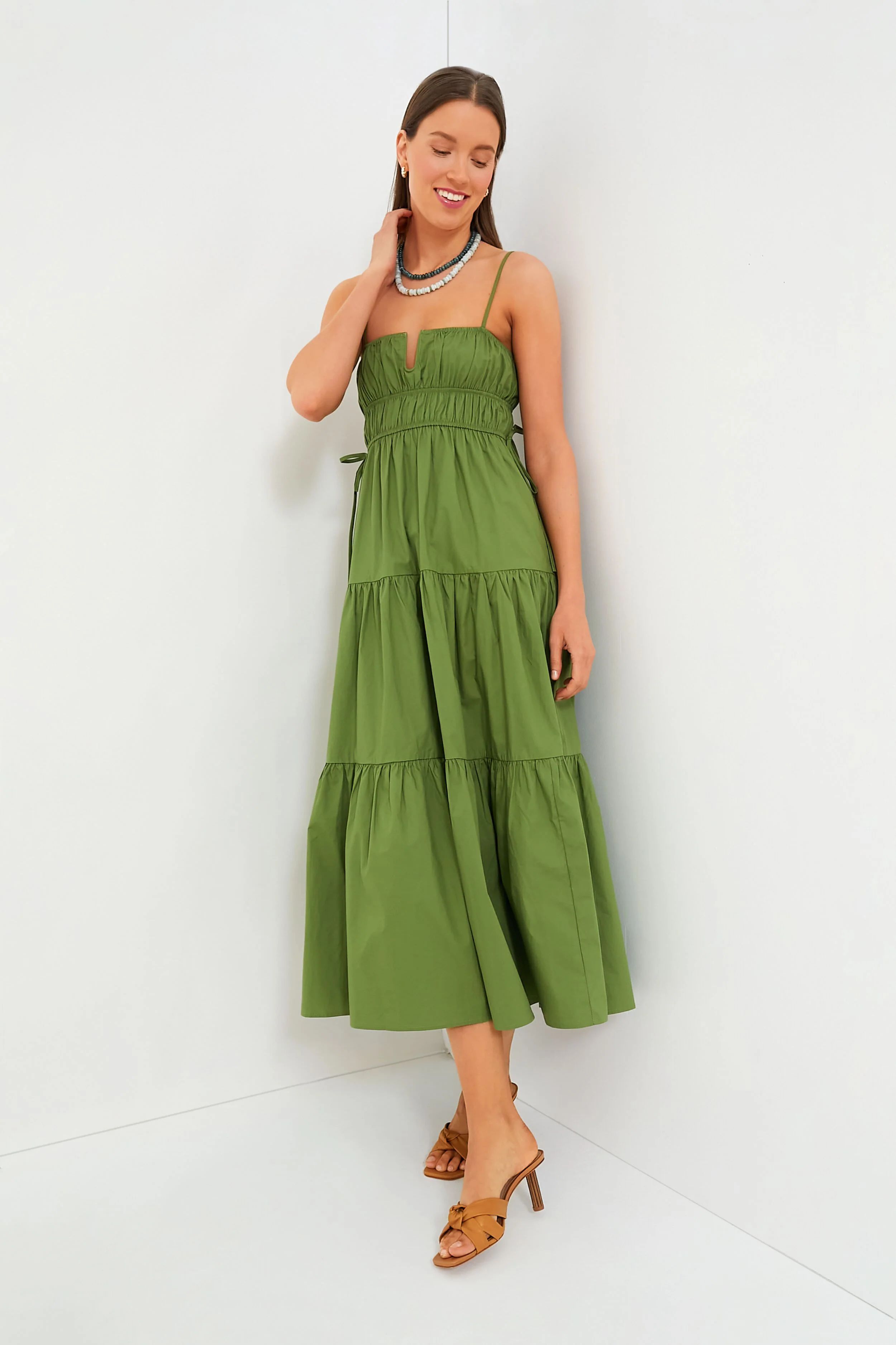 Green Ruched Maxi Dress | Tuckernuck (US)