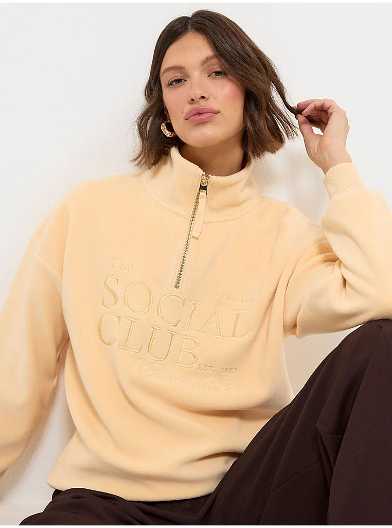 Yellow Social Club Slogan Embroidery Fleece Sweatshirt | George