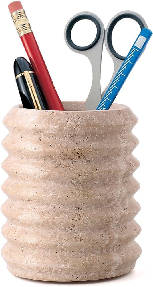WORHE Office Pen holder 100% True Marble Pencils Cup, Premium True Marble Makeup Brush Holder Tab... | Amazon (US)