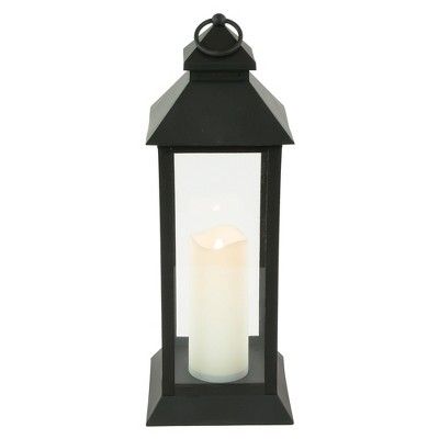 Northlight 15" LED Battery Operated Black Lantern with Flameless Candle | Target