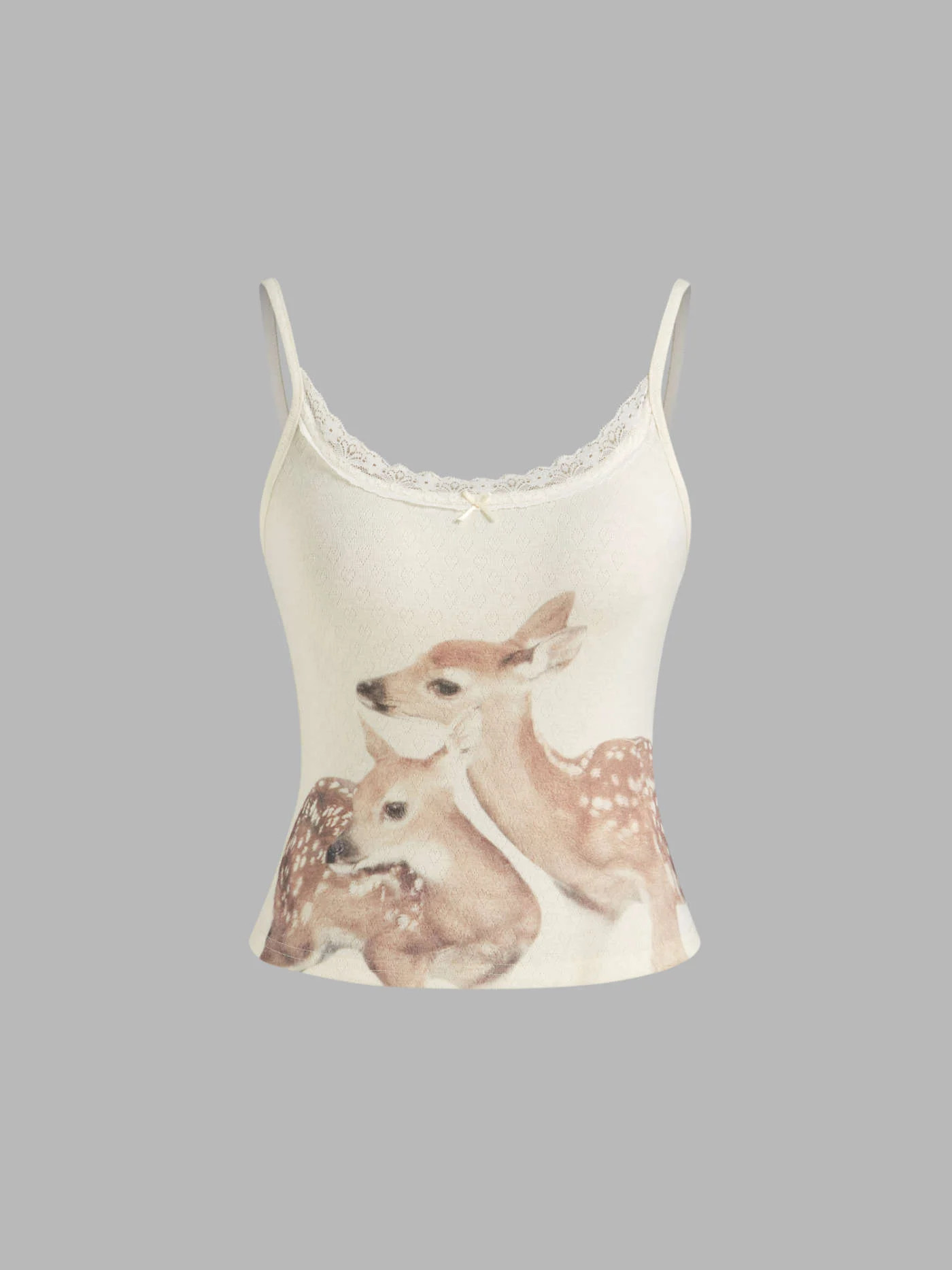 Deer Graphic Bowknot Lace Trim Cami Top | Cider