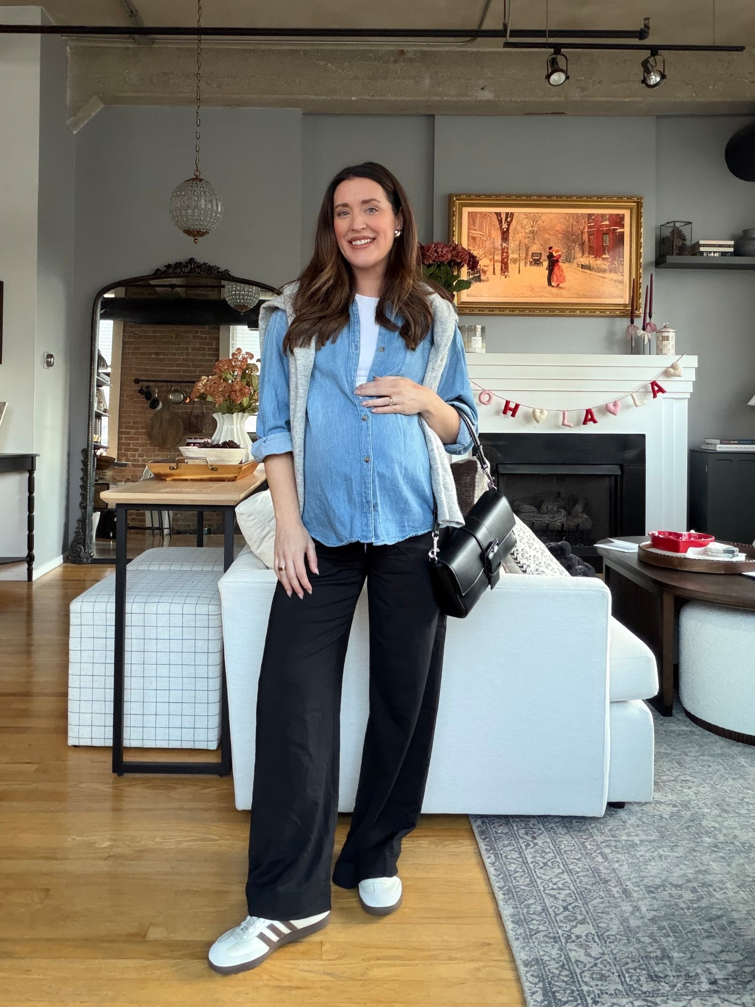 Capsule wardrobe outfit! I wear these pieces on repeat pregnant. Sized up one in the button down and pants. Sized up 2 in the tee and bra. Sneakers fit TTS 

#LTKWorkwear
