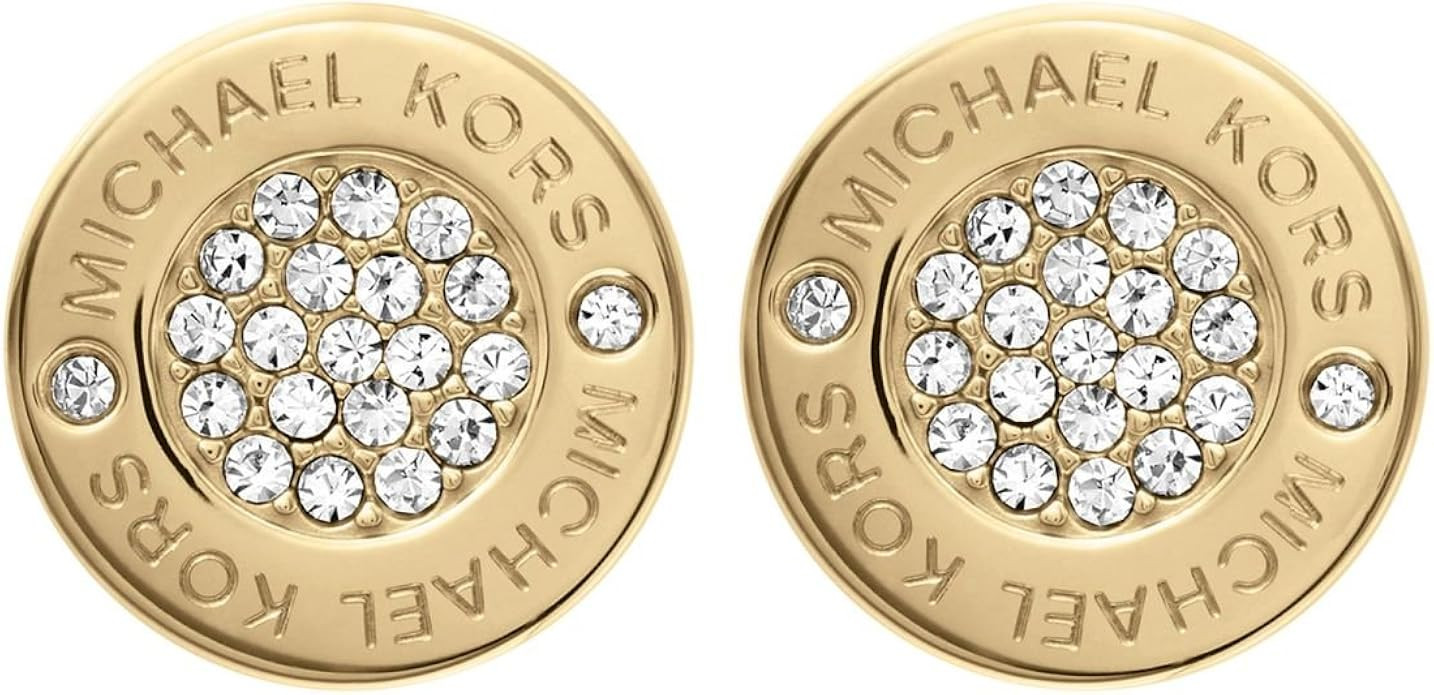 Michael Kors MKJ3351 Gold Logo Plaque w Crystals Pave Stud Earrings | Amazon (US)