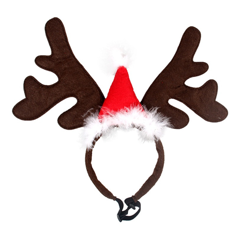 Dog Elk Reindeer Antler Headband with Santa Hat, Pet Christmas Costume Deer Ears Headwear Accesso... | Walmart (US)