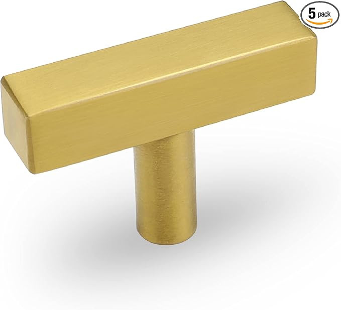 5Pack Gold Cabinet Pulls Kitchen Hardware Drawer Knobs - Goldenwarm LS1212GD Brushed Brass Square... | Amazon (US)
