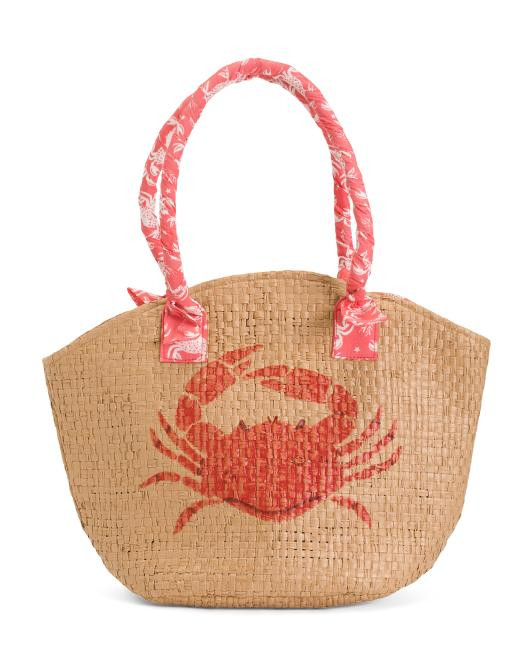 Crab Straw Tote With Scarf | TJ Maxx