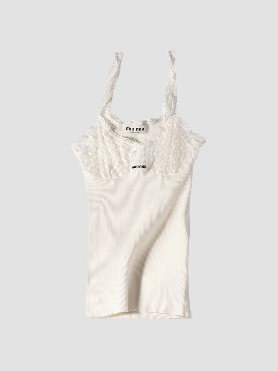 Miu Miu Women's Cotton and Lace Top - White - Size 0 | Saks Fifth Avenue