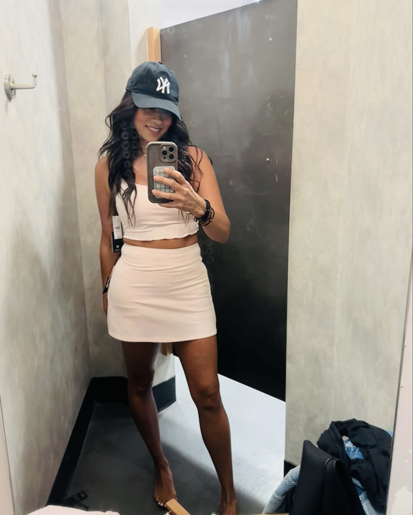 Quick mirror moment. 🪞 Saw this set on sale at Pacsun and had to try it on! Loving the fresh look of the pink this summer! 

Wearing a small top (it's a bit snug) the small skort fits great. #pacsun #active 

#LTKStyleTip #LTKFindsUnder50 #LTKSummerEdit