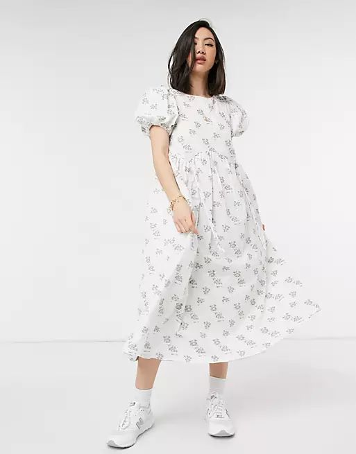 Lost Ink midi dress with drawstring details in textured vintage floral | ASOS (Global)