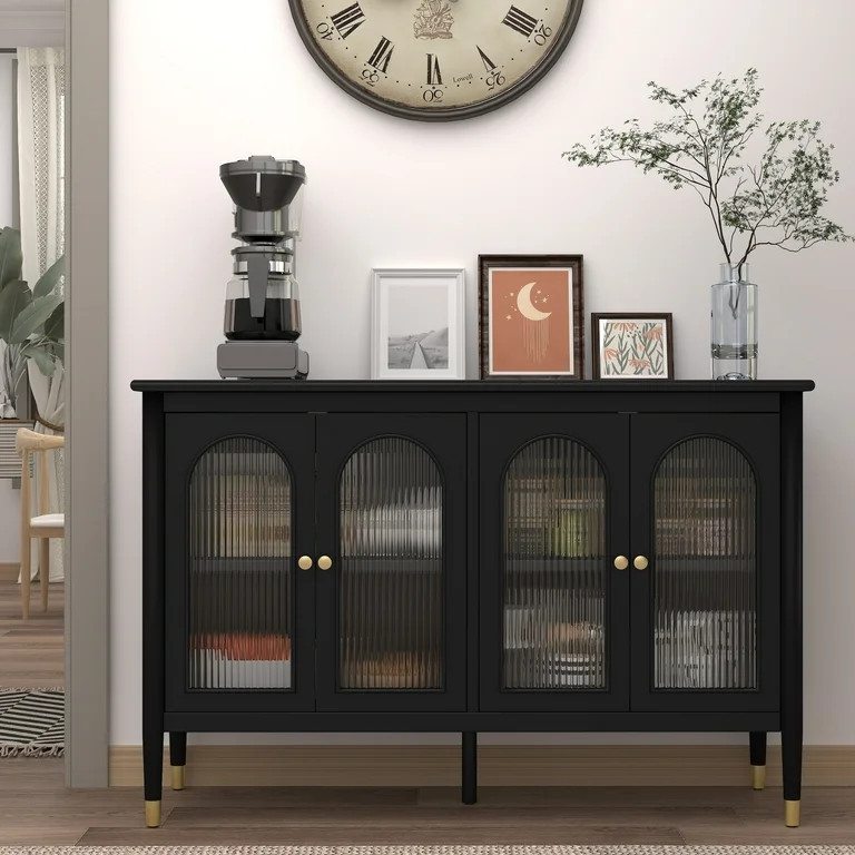 HLR 47.6" Storage Cabinets with 4 Arched Glass Doors, Side Board Buffet Cabinet for Living Room, ... | Walmart (US)