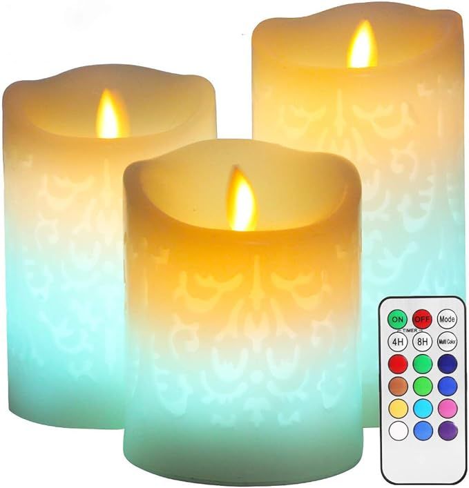 Color Changing LED Candle,Carved 3D Moroccan Designs,Real Wax Flickering Moving Wick Flameless Ca... | Amazon (US)