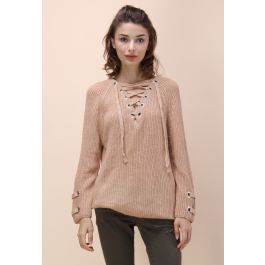 Lace-up Mood Sweater | Chicwish