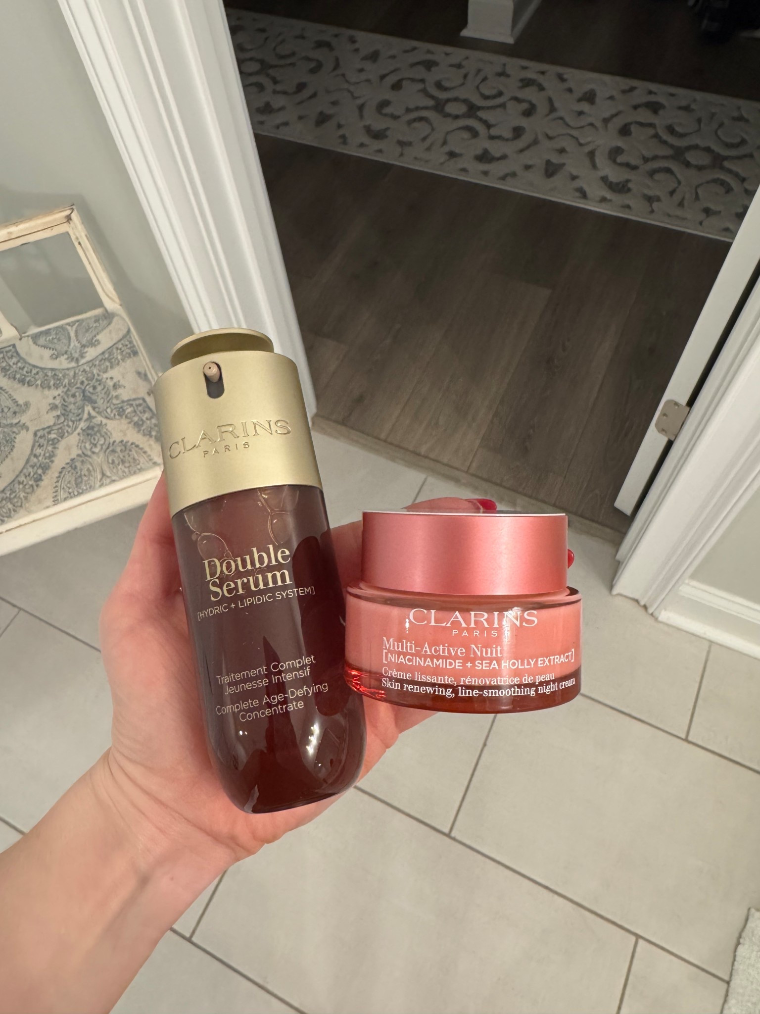 Two skin care must haves!! The double wear is a long time fav and has added anti aging ingredients I use in the AM & PM, the Multi- active Nuit is a rich and creamy nighttime moisturizer. I mix it with my tretnoin to protect my sensitive skin. @clarinsusa 

#LTKOver40 #LTKBeauty
